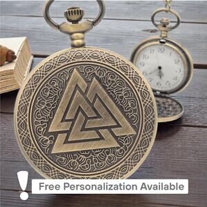 Viking Valknut Nordic Pocket Watch – Personalized Mythic Rune Symbol Vintage`